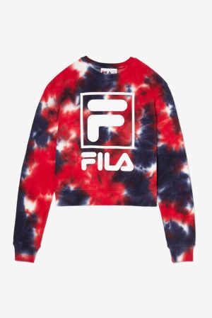 FILA Ashley Tie Dye Sweatshirts Navy / Red,Womens Clothing | CA.TJWKVL687